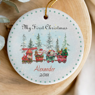 Cute baby first Christmas santa train Ceramic Tree Decoration