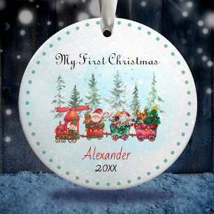 Cute baby first Christmas santa train Ceramic Tree Decoration