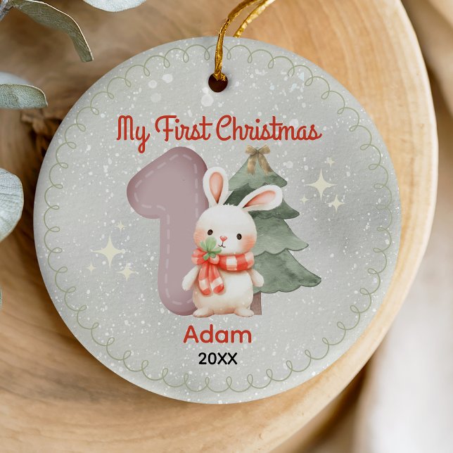 Cute baby first Christmas white rabbit  Ceramic Tree Decoration (Creator Uploaded)