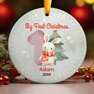 Cute baby first Christmas white rabbit  Ceramic Tree Decoration