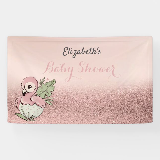 Cute Baby Flamingo Rose Gold Glitter  Banner (Horizontal)