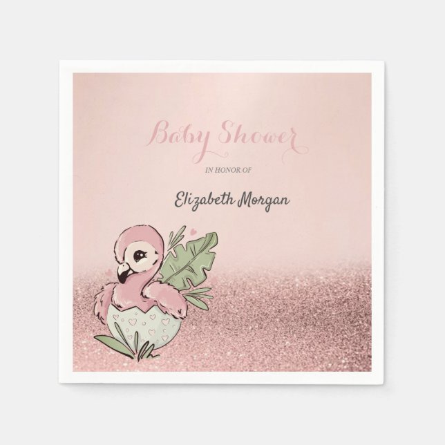 Cute Baby Flamingo Rose Gold Glitter  Napkin (Front)