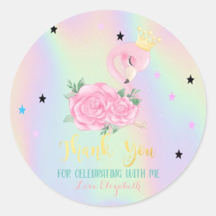 Cute Baby Flamingo, Stars,Holographic Classic Round Sticker