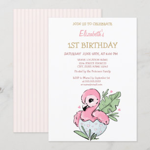 Cute Baby Flamingo Striped Birthday   Invitation