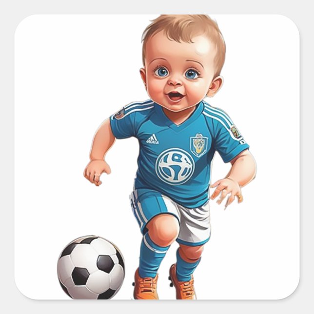 Cute Baby Football Player Square Sticker (Front)