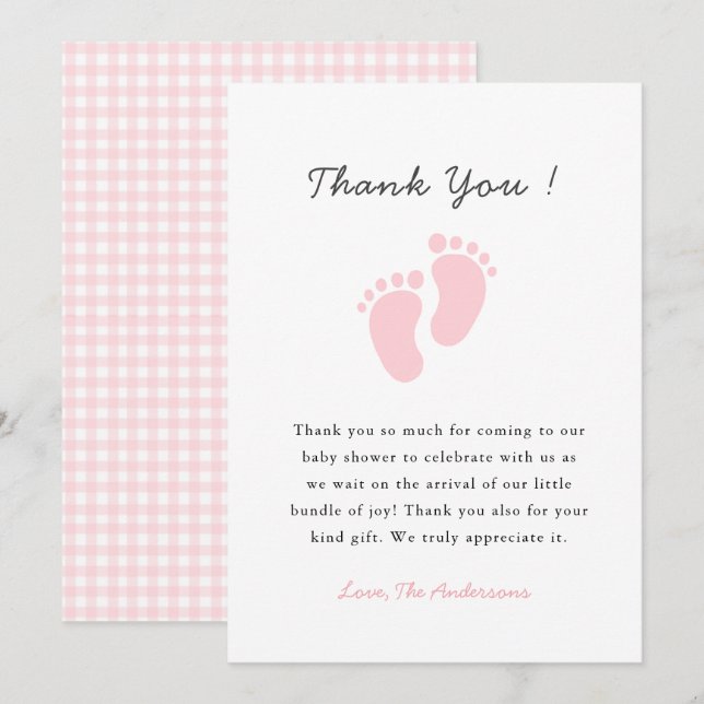 Cute Baby footprint  Baby girl shower Thank You Card (Front/Back)