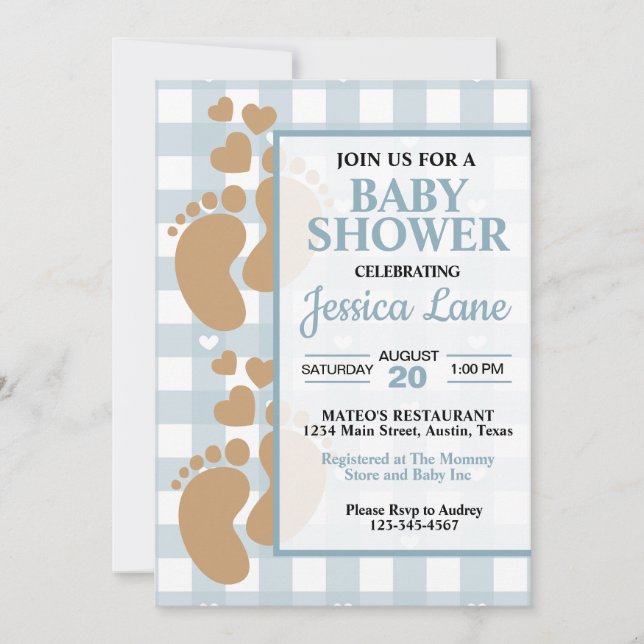 Cute Baby Footprints with Hearts Shower Invitation (Front)