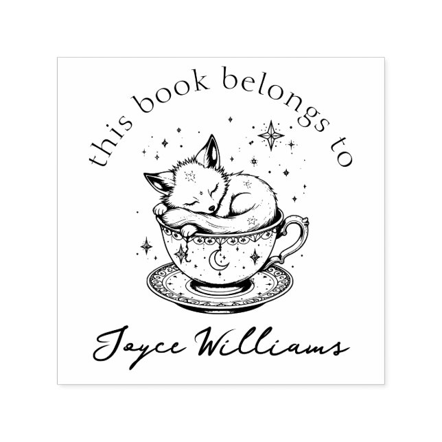 Cute Baby Fox Asleep in Magical Starry Teacup Book Self-inking Stamp (Design)