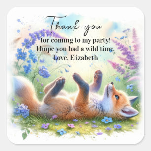 Cute Baby Fox Baby Shower Birthday  Classic Roun Square Sticker