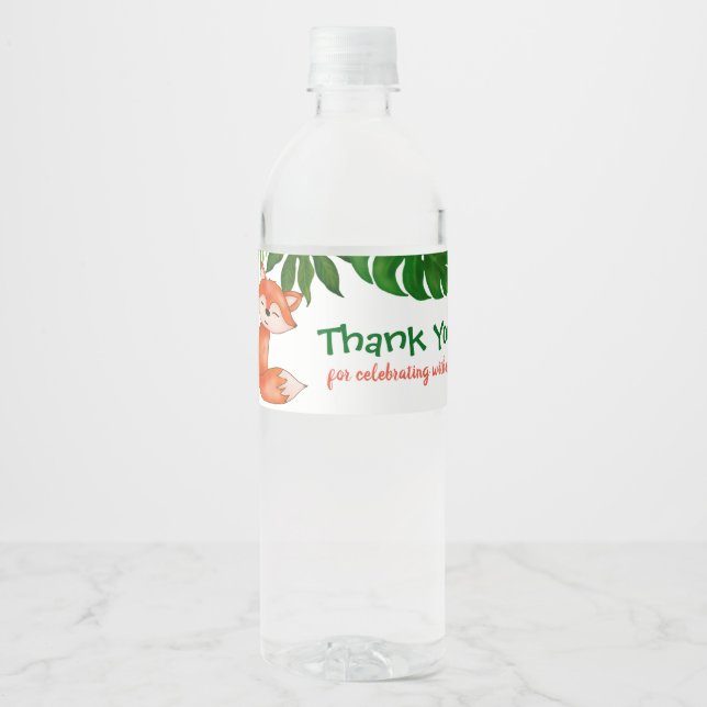 Cute Baby Fox | Baby Shower | Thank You Water Bottle Label (Front)