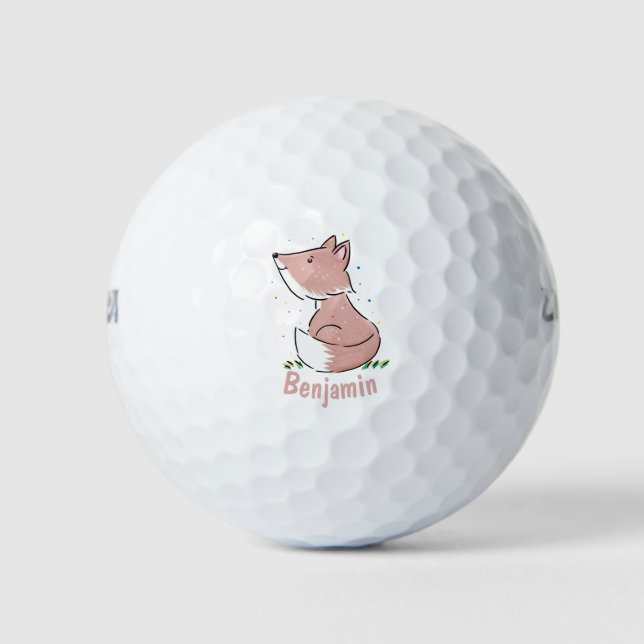 Cute baby fox cartoon illustration golf balls (Front)