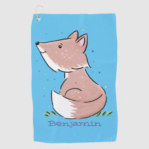 Cute baby fox cartoon illustration golf towel