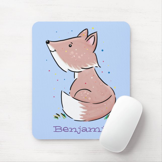 Cute baby fox cartoon illustration mouse mat (With Mouse)