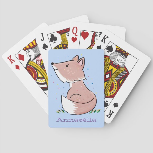 Cute baby fox cartoon illustration playing cards (Back)