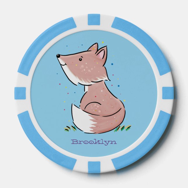 Cute baby fox cartoon illustration poker chips (Front)