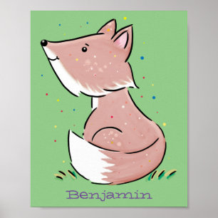 Cute baby fox cartoon illustration poster