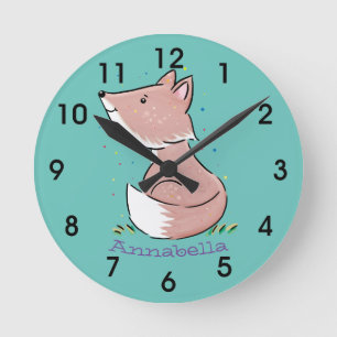 Cute baby fox cartoon illustration round clock