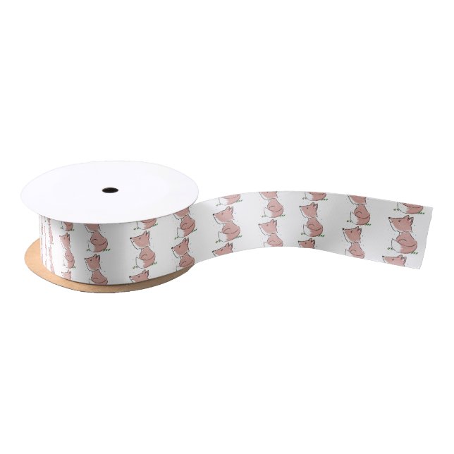 Cute baby fox cartoon illustration satin ribbon (Spool)