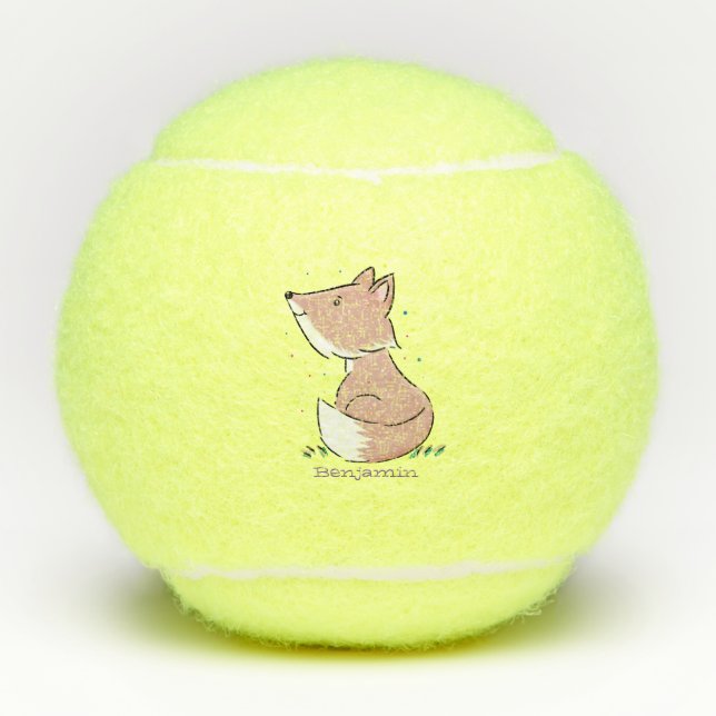Cute baby fox cartoon illustration tennis balls (Front)