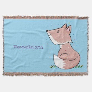 Cute baby fox cartoon illustration throw blanket