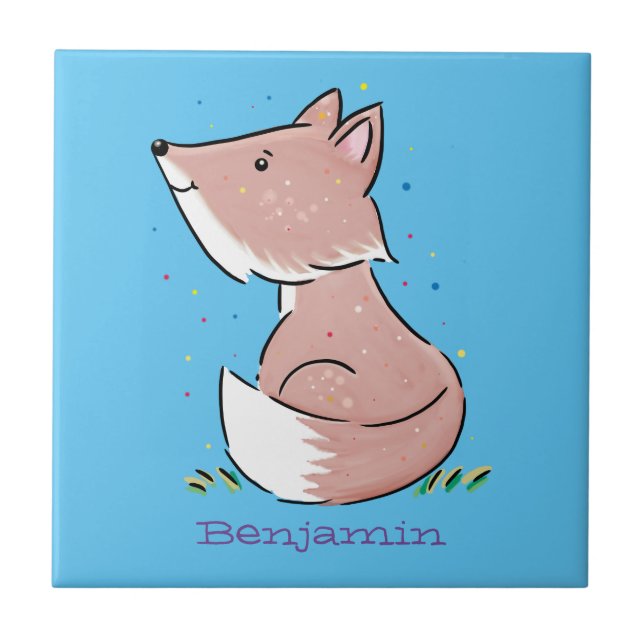 Cute baby fox cartoon illustration tile (Front)
