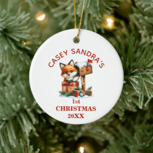 Cute Baby Fox First Christmas Personalised Ceramic Tree Decoration