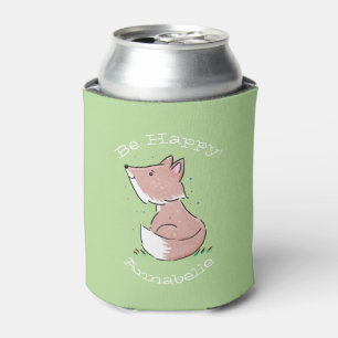 Cute baby fox green cartoon whimsical illustration can cooler