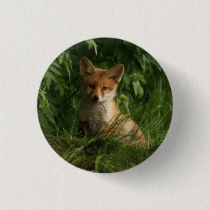Cute Baby Fox in a Green Forest 3 Cm Round Badge