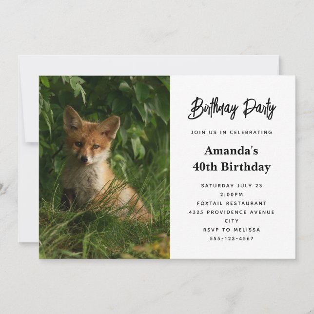 Cute Baby Fox in a Green Forest Birthday Invitation (Front)