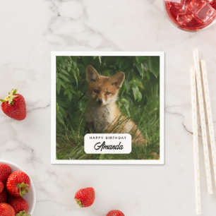 Cute Baby Fox in a Green Forest Birthday Napkin