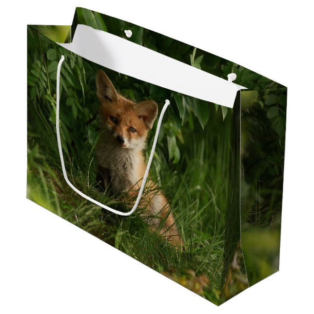 Cute Baby Fox in a Green Forest Large Gift Bag (Front Angled)