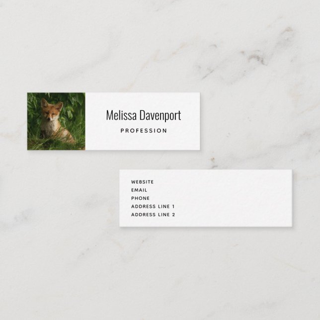 Cute Baby Fox in a Green Forest Mini Business Card (Front/Back)