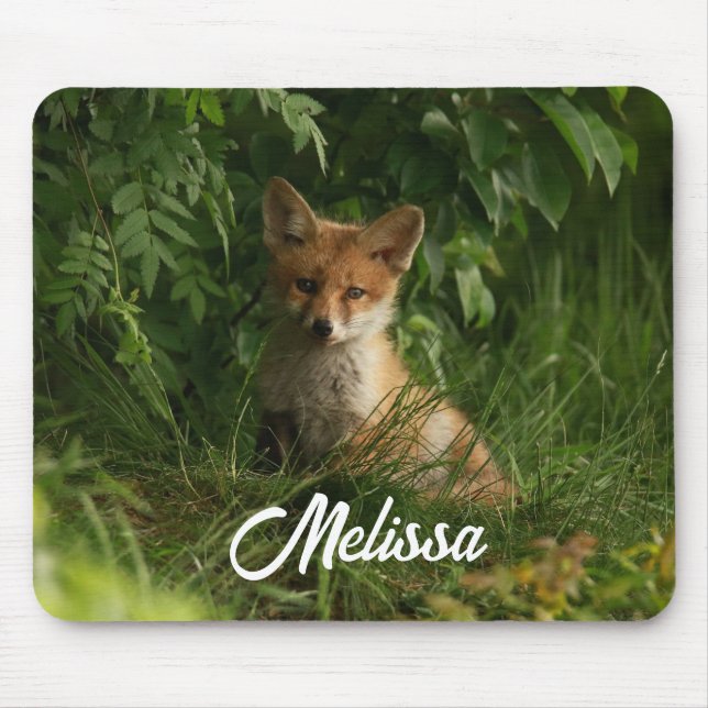Cute Baby Fox in a Green Forest Mouse Mat (Front)