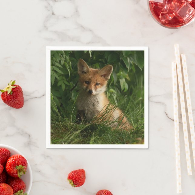 Cute Baby Fox in a Green Forest Photo Napkin (Insitu)