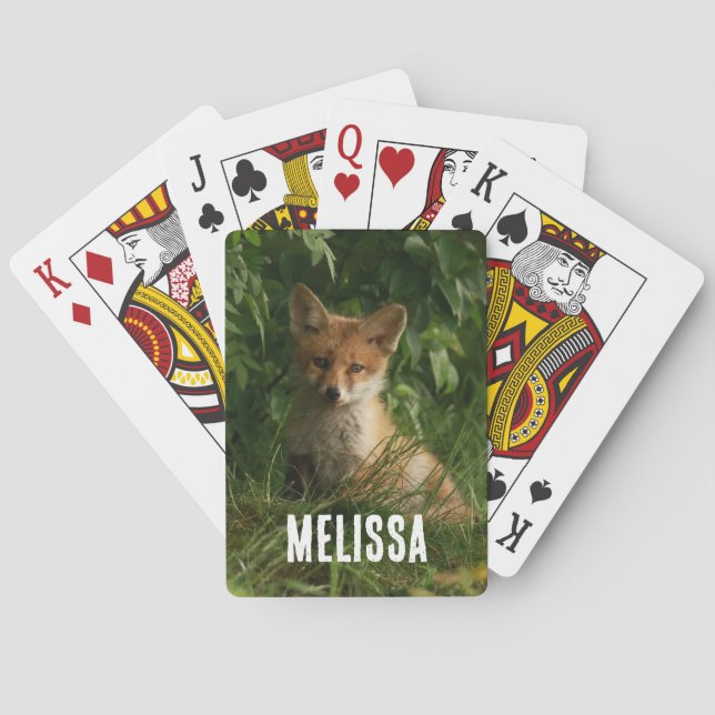 Cute Baby Fox in a Green Forest Playing Cards (Back)