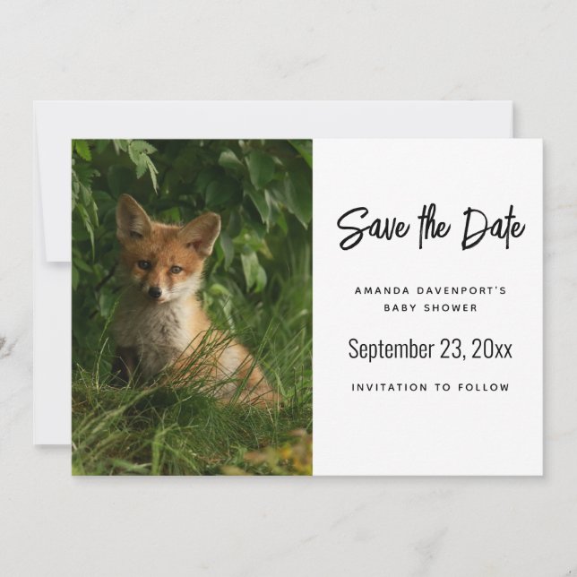 Cute Baby Fox in a Green Forest Save The Date (Front)