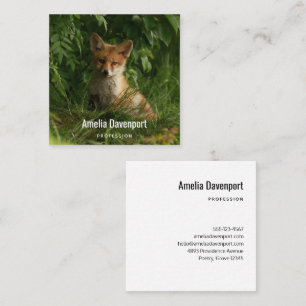 Cute Baby Fox in a Green Forest Square Business Card