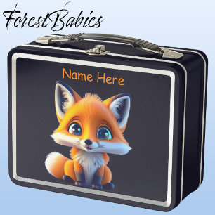 Cute Baby Fox kids Wildlife Animal Cartoon Graphic Metal Lunch Box