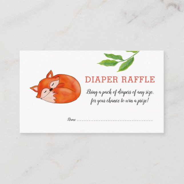 Cute Baby Fox Leaves | Diaper Raffle | Baby Shower Enclosure Card (Front)