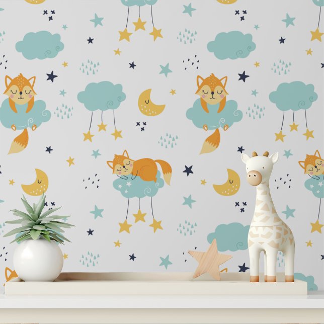 Cute Baby Fox Moon Stars Kids Pattern Wallpaper (Creator Uploaded)