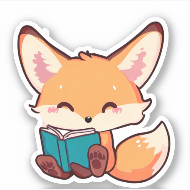 Cute Baby Fox Reading a Book (Front)