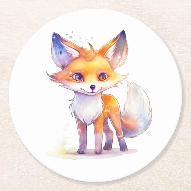 Cute Baby Fox Round Paper Coaster (Front)
