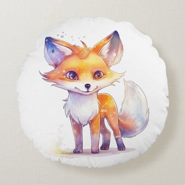 Cute Baby Fox Round Pillow (Front)