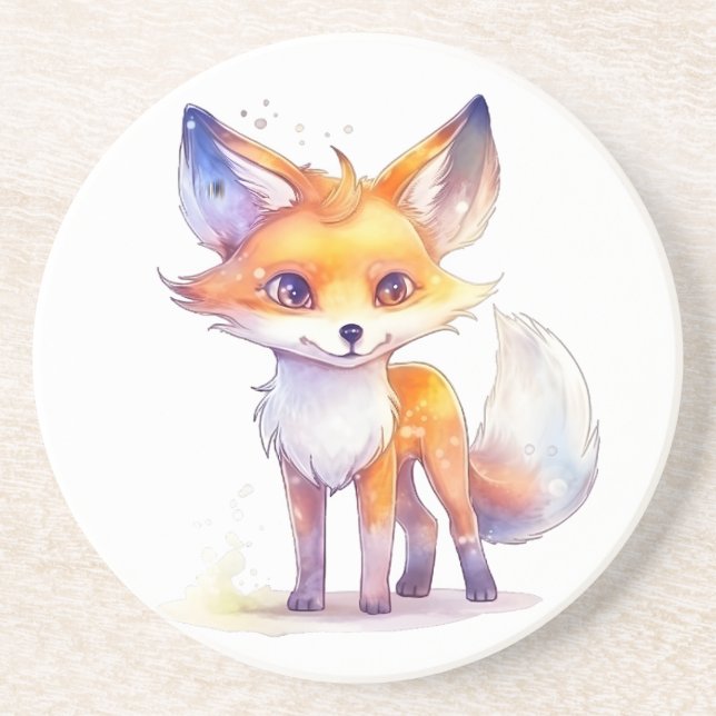 Cute Baby Fox Sandstone Coaster (Front)