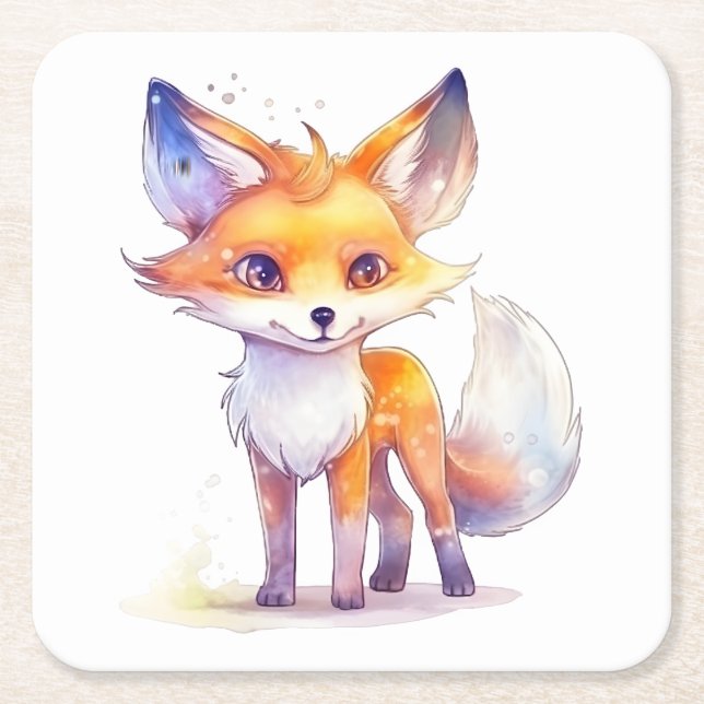 Cute Baby Fox Square Paper Coaster (Front)