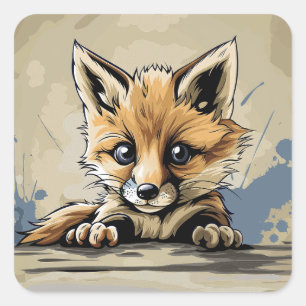Cute baby fox square sticker