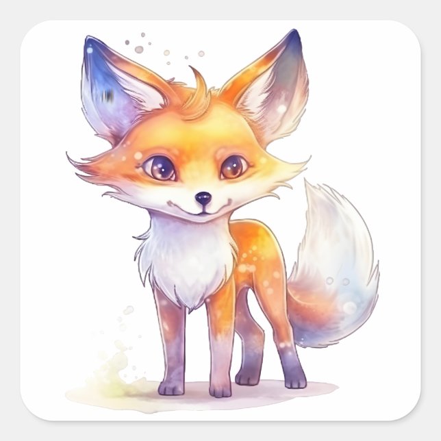 Cute Baby Fox Square Stickers (Front)