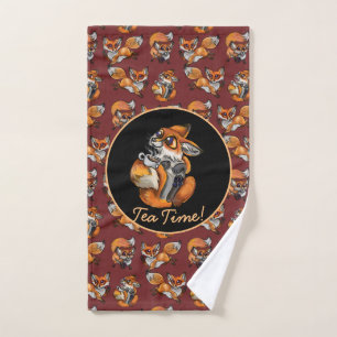 Cute Baby Fox Tea Time! Hand Towel