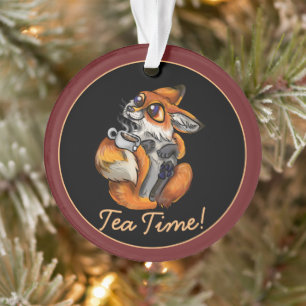 Cute Baby Fox Tea Time! Ornament