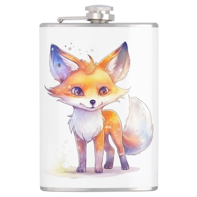 Cute Baby Fox Vinyl Wrapped Flask (Front)